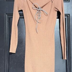 BodyCon Tan Lace-Up Dress